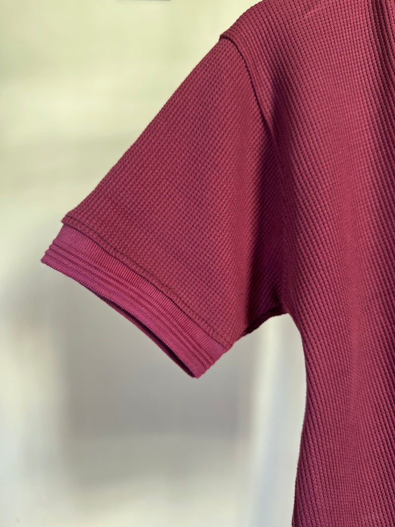 Mehroon Knitted V-Collar Polo