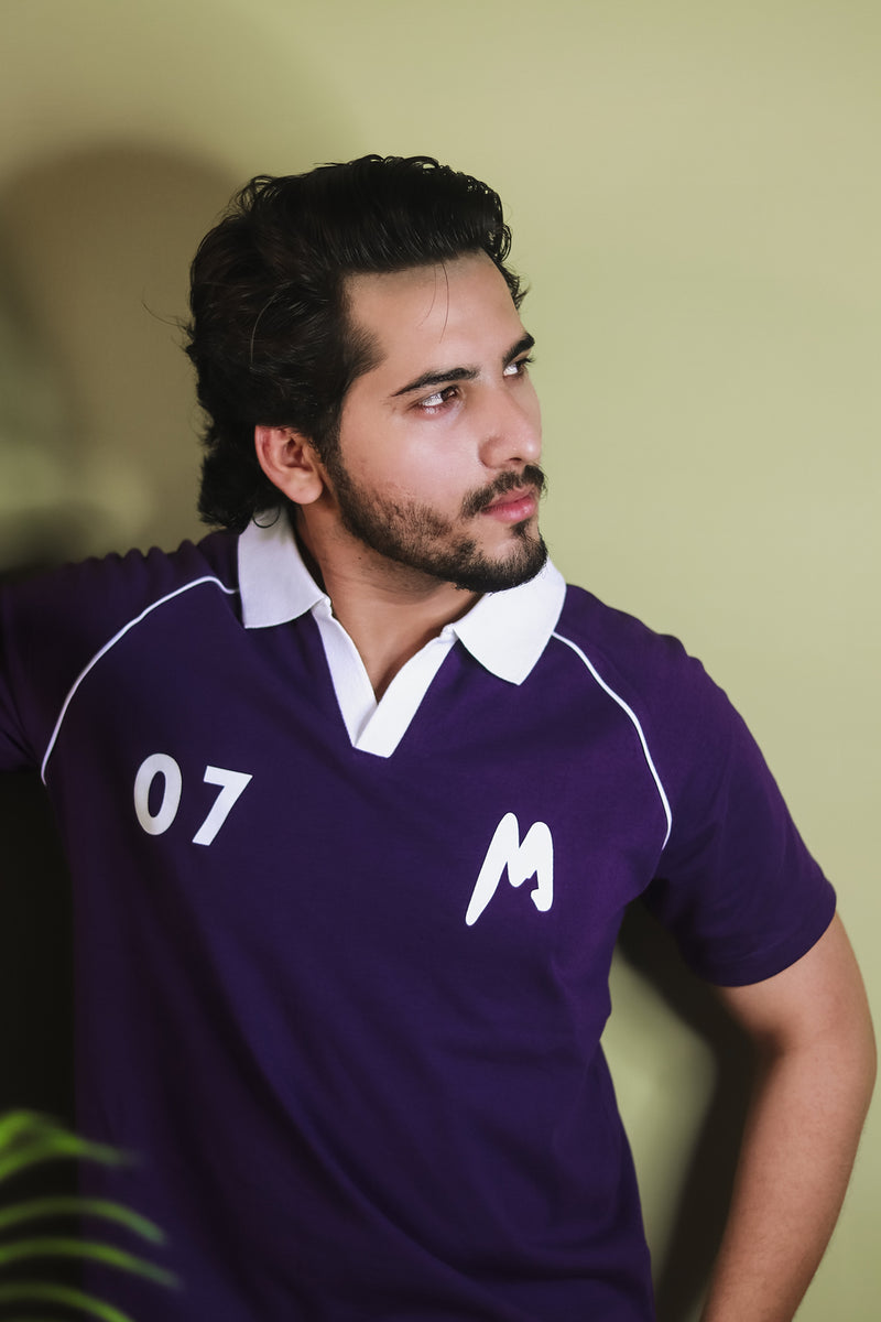 Contrast Collar Raglan Polo - Purple